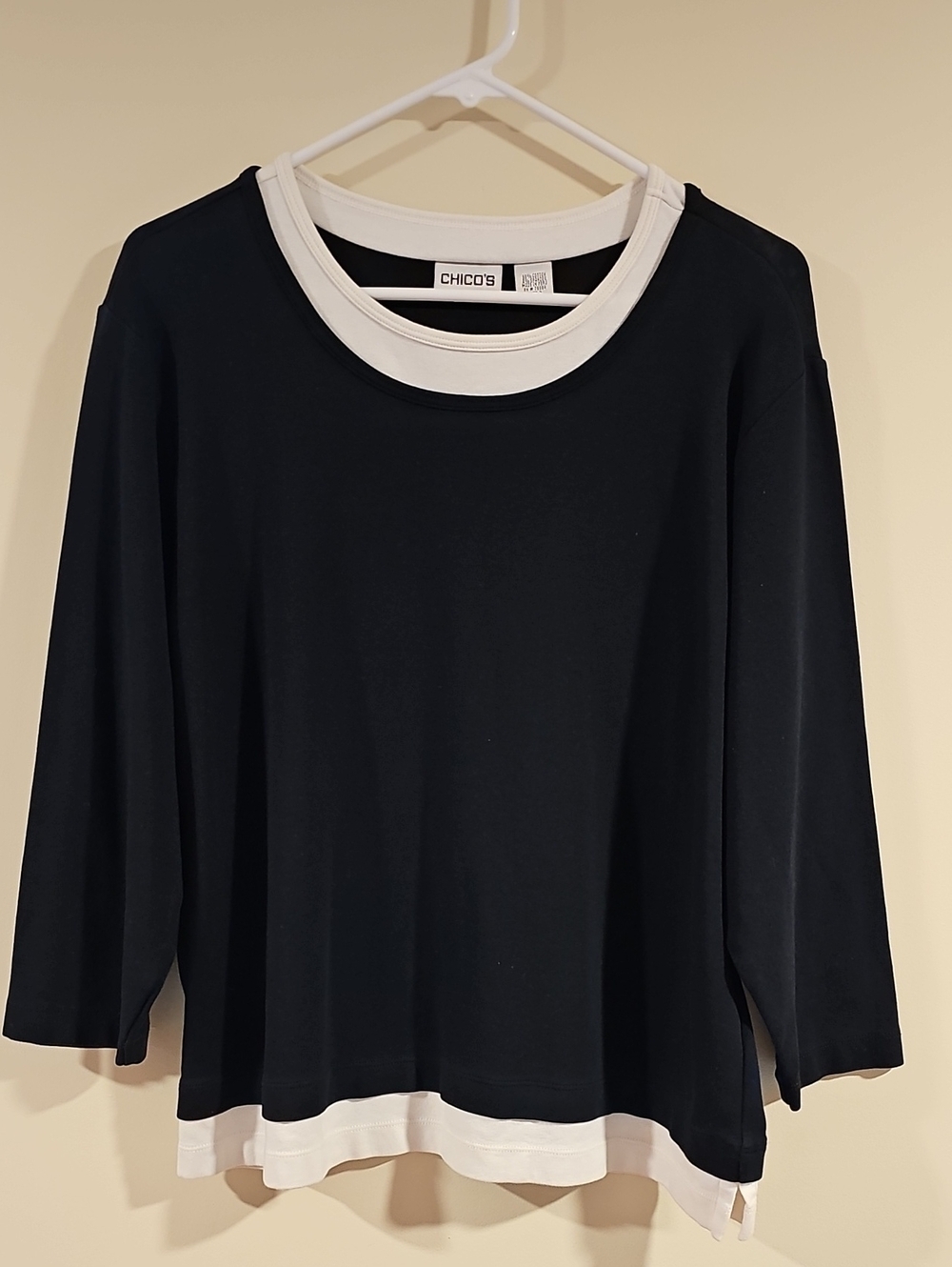 Chico's Black Top with White Layered Trim